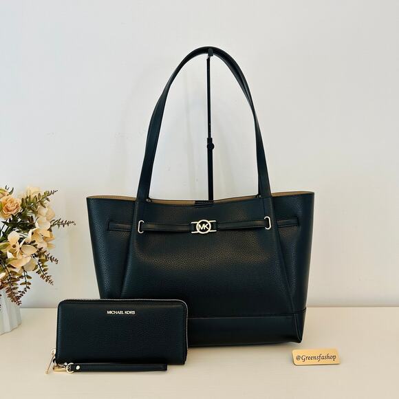 Michael Kors Purse & Wallet Reed Large Tote Bag Black Leather MK - Picture 1 of 11